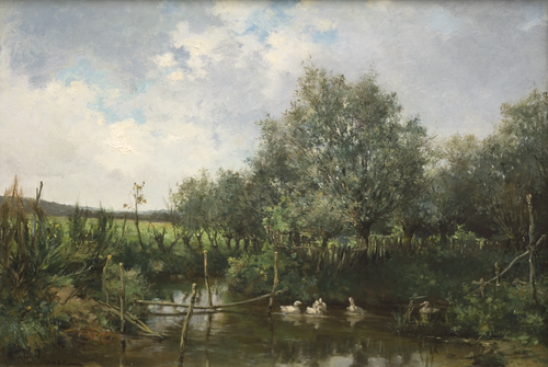 Ducks in a River Landscape, , Léon Germain Pelouse
