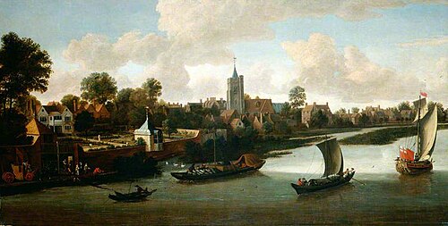 Chiswick from the River, London, 1678, Jacob Knyff