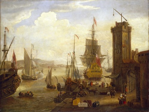 Dock Scene at a British Port, 1673, Jacob Knyff