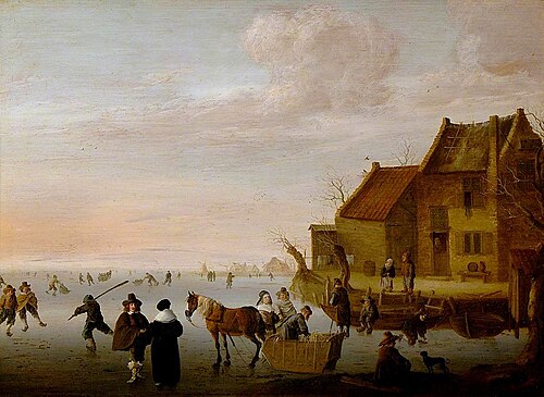 Skaters on a Frozen River, , Cornelis Beelt