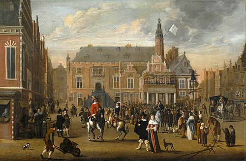 The Grote Markt, Haarlem at the announcement of the Treaty of Munster, 1648, 1680, Cornelis Beelt