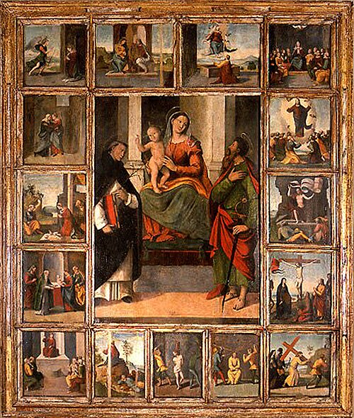 Madonna della Misericordia e Misteri del Rosario, 1550, Benedetto Coda