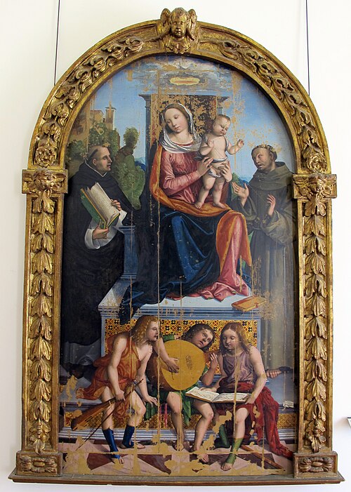 madonna col bambino, santi e angeli, 1513, Benedetto Coda