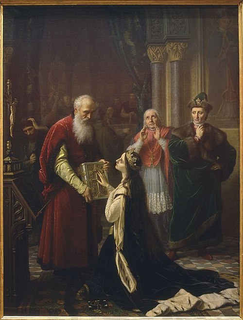 Queen Jadwiga's oath., 1867, Józef Simmler