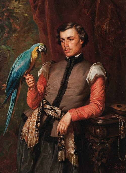 Nobleman with a Parrot, 1859, Józef Simmler