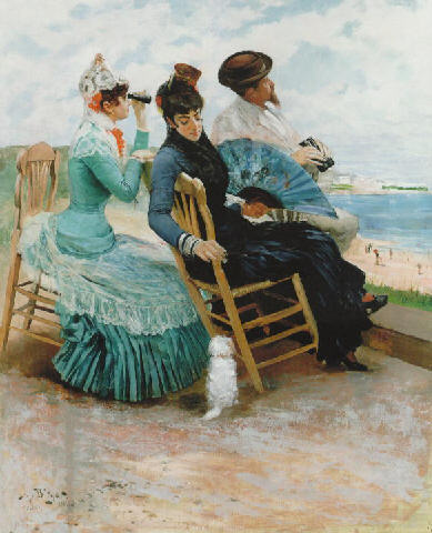 Damer och kavaljer vid stranden, 1883, Hugo Birger