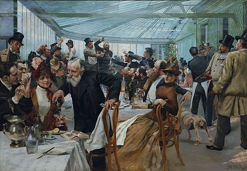 The Scandinavian Artists’ Lunch at Café Ledoyen, Paris: Varnishing Day 1886, 1886, Hugo Birger