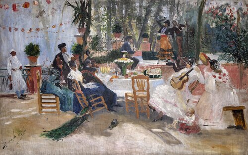 Lunch during La Feria in Granada. Sketch, 1882, Hugo Birger