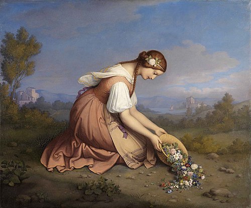 Kniendes Mädchen, einen Blumenkorb ausschüttend, 1841, Marie Ellenrieder