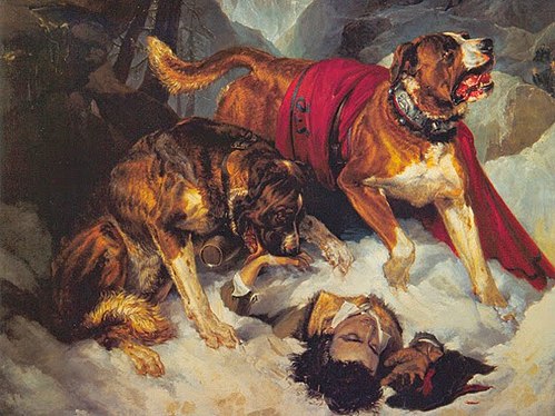 Alpine Mastiffs Reanimating a Distressed Traveler, 1820, Edwin Landseer