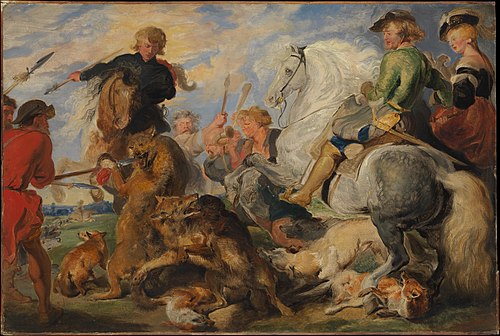 Copy after Rubens's "Wolf and Fox Hunt", 1824, Edwin Landseer