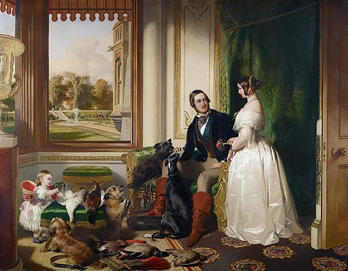 Windsor Castle in modern times; Queen Victoria, Prince Albert and Victoria, Princess Royal, 1842, Edwin Landseer