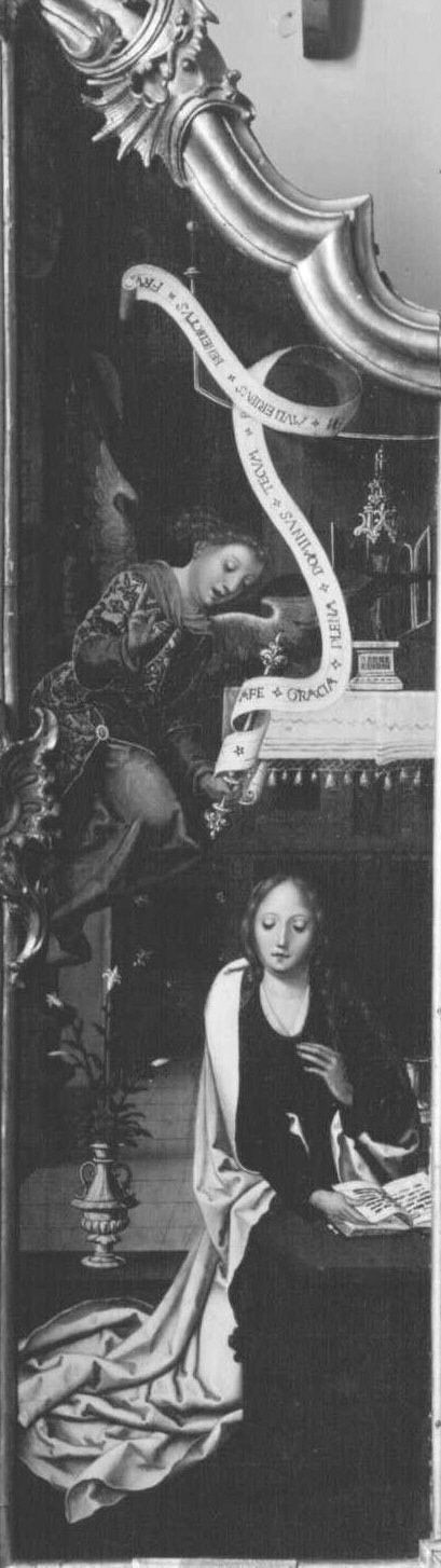 Triptychon, linker Flügel: Verkündigung an Maria, 1530, Master of 1518