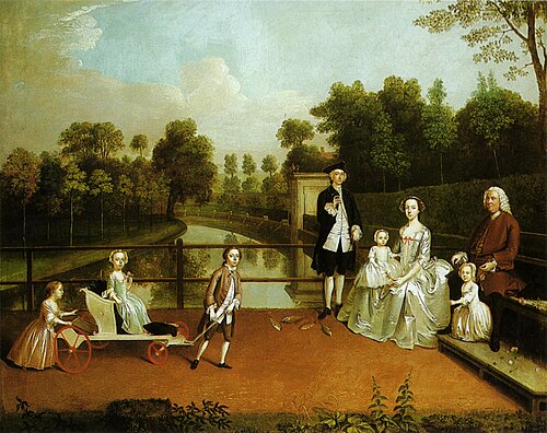 Portrait of Sir Thomas Cave, Bt. and his family in the grounds of Stanford Hall, Leicestershire, 1749, Arthur Devis