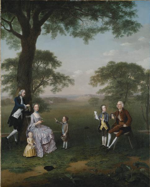 The Clavey family in their garden at Hampstead, 1754, Arthur Devis