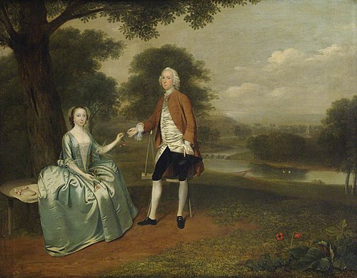 A Gentleman handing a Lady a Sprig of Honeysuckle, 1744, Arthur Devis