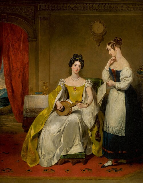 An Elegant Interior, with a Young Lady Holding a Small Guitar, , Margaret Carpenter
