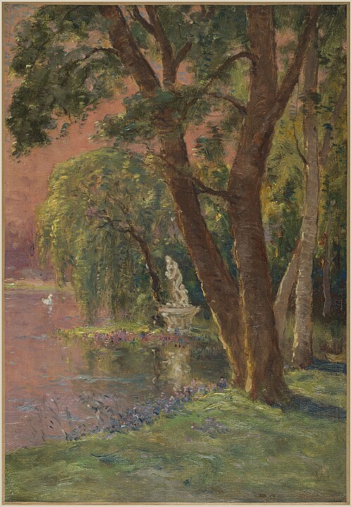 Esquisse pour la mairie de Joinville-le-Pont : Le lac d'amour - le lever du soleil - la statue de Vé, 1918, Marie-Joseph Clavel