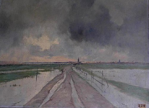 Le chemin inondé à Berck, 1909, Marie-Joseph Clavel