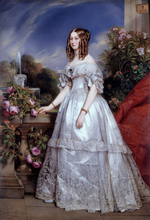 Portrait en pied de la duchesse de Nemours, dans un jardin, 1846, Marie-Pauline Laurent