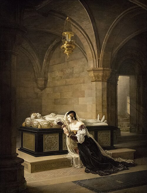 Valentine de Milan, venant pleurer sur le monument qu'elle avait fait élever au duc d'Orléans, son m, 1822, Marie-Philippe Coupin de La Couperie