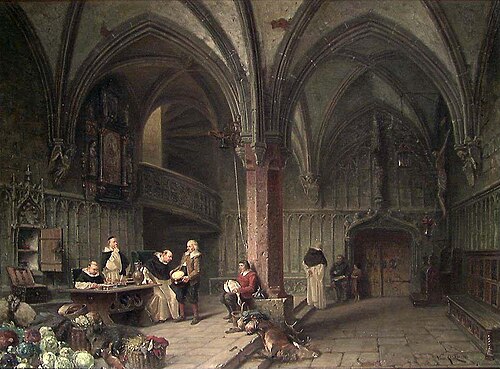 Farmers paying their Tithes in a Dominican Convent, 1873, Vincent Stoltenberg Lerche