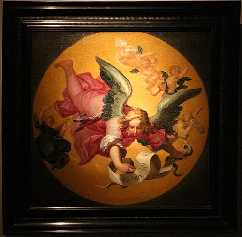 angelo in volo con cartiglio, 1520, Abraham Bloemaert