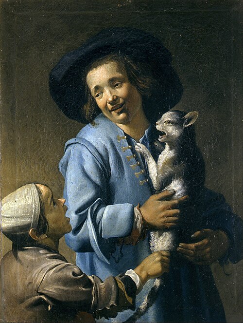 Youths playing with the cat, , Abraham Bloemaert