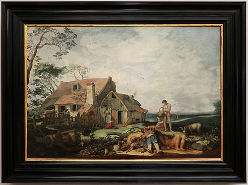Landscape with farmstead, peasants and the exodus of Tobias with the angel, 1630, Abraham Bloemaert