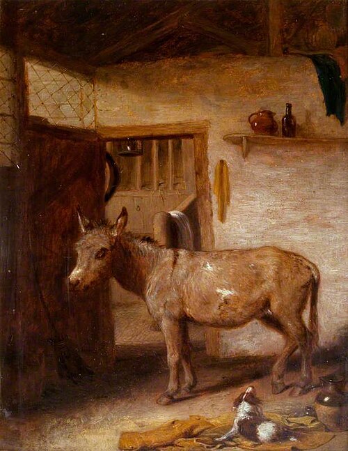 A Donkey and a Spaniel in a Stable, 1818, Abraham Cooper