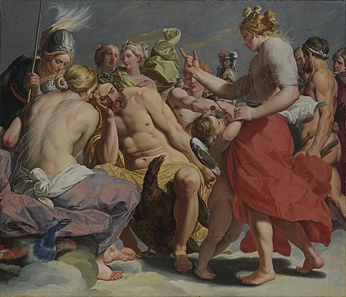 Venus, Juno and Minerva arguing for Jupiter over the Golden Apple of Eris, 1615, Abraham Janssens I