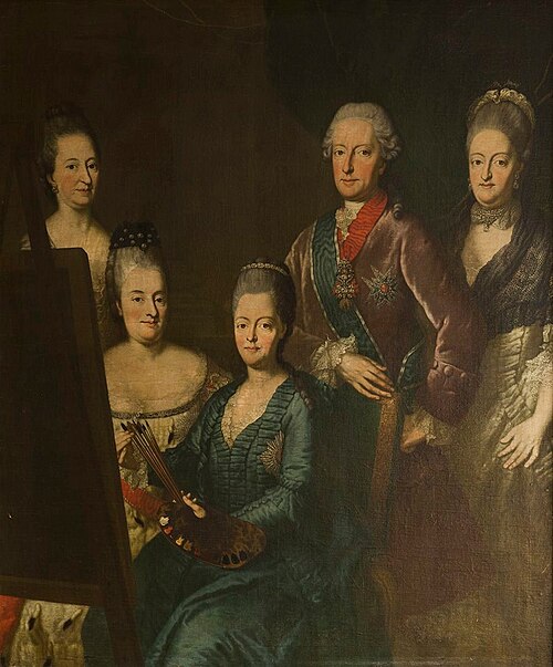 Bildnis des Kurfürsten Maximilian III. Joseph von Bayern mit seiner Gemahlin und seinen Schwestern, 1750, Franz Xaver Welde
