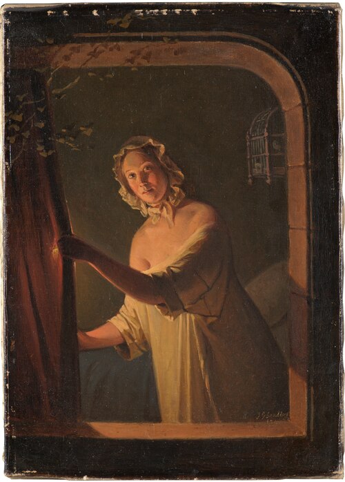 Flicka vid ljussken, 1844, Johan Gustaf Sandberg