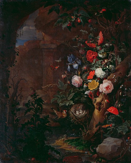 Flowers in a Grotto, 1660, Abraham Mignon