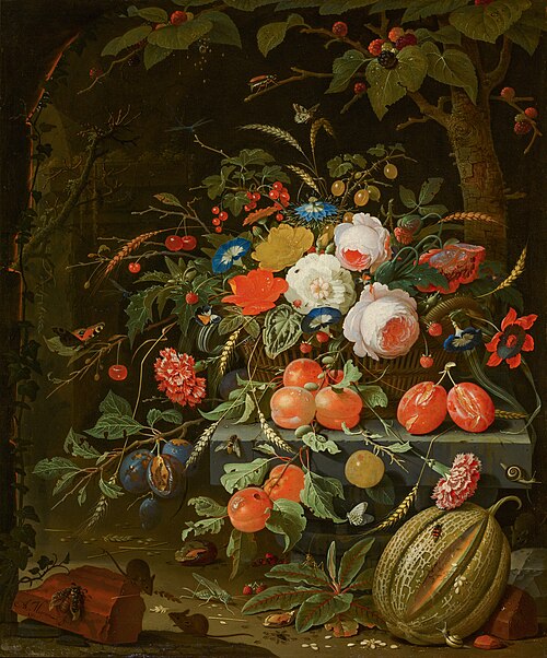 Nature morte aux fleurs et fruits, 1674, Abraham Mignon