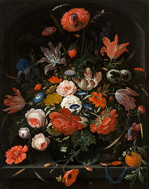 Fleurs dans un vase en verre, 1670, Abraham Mignon