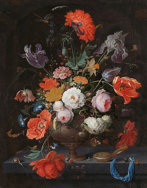 Still life with flowers and a watch, 1669, Abraham Mignon