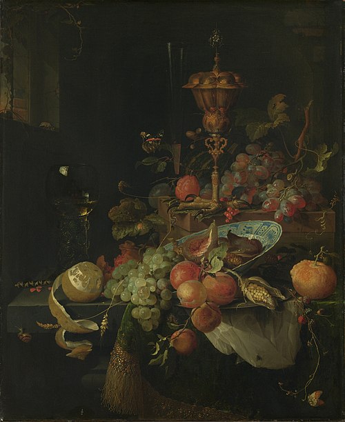 Still life with fruit and a beaker on a cock's foot, 1669, Abraham Mignon
