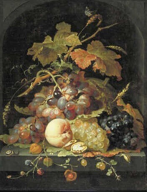 Still life with grapes and other fruit, 1670, Abraham Mignon