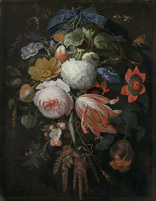 A Hanging Bouquet of Flowers, 1674, Abraham Mignon