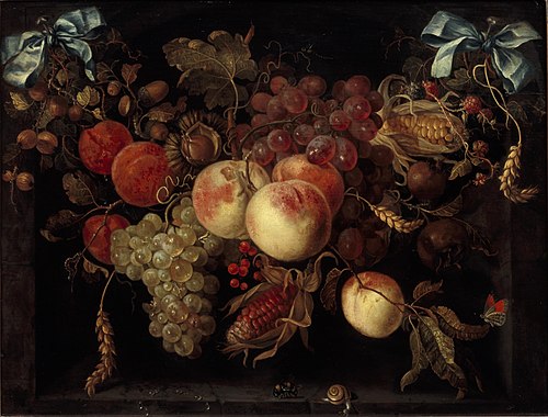 Garland of fruit, 1670, Abraham Mignon