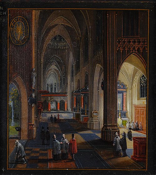 Zwei Kircheninterieurs (Bildpaar). Kircheninterieur: Am Abend, 1654, Pieter Neefs