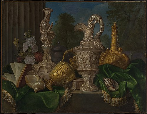 Stilleben mit Gold- und Silbergefässen, 1675, Meiffren Conte
