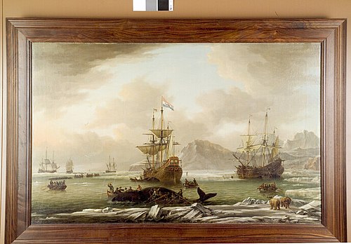 Walvisvangst in een baai in de Noordelijke IJszee, 1700, Abraham Storck