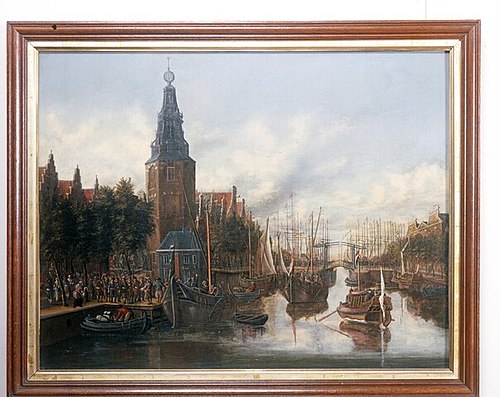 Inscheping van soldaten bij de Montelbaanstoren, 1687, Abraham Storck