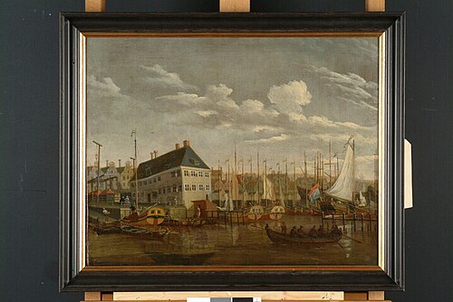De jachthaven bij de Stadsherberg gezien in zuidwestelijke richting, 1700, Abraham Storck