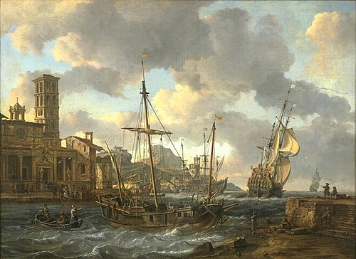 Havengezicht in de Middellandse Zee, 1700, Abraham Storck