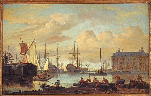 Gezicht op 's Lands Zeemagazijn te Amsterdam, 1675, Abraham Storck