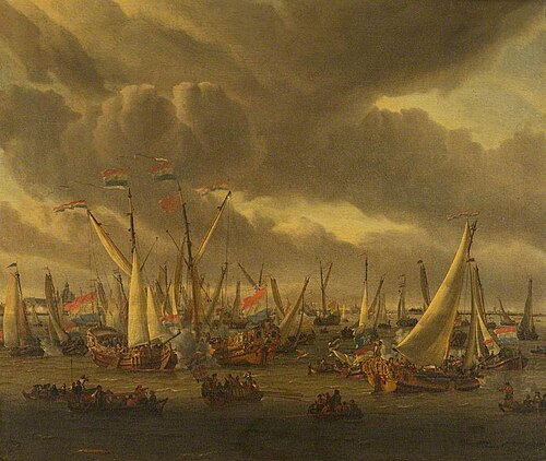 An Incident in the Mock-fight on the River Y, Amsterdam, in Honour of Peter the Great, 1 September 1, 1697, Abraham Storck