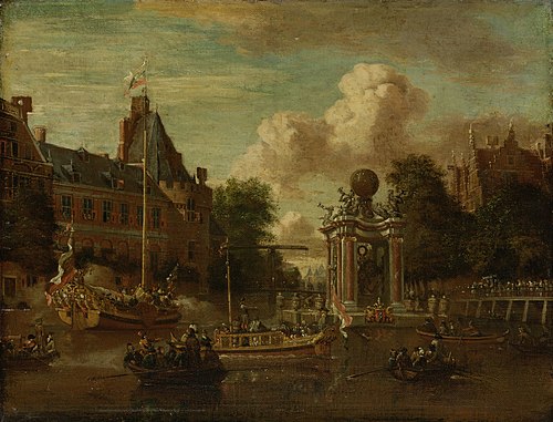 The arrival of the Russian embassy in Amsterdam, 29 August 1697, 1702, Abraham Storck